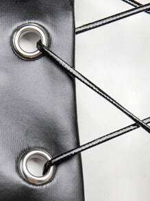 Hauture Đầm hở lưng gợi cảm bằng lưới da PU buộc dây - màu đen - Xem 7