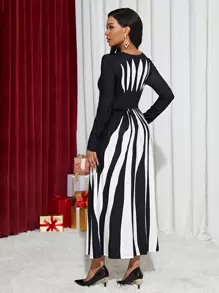 SHEIN Lady Colorblock Hidden Pocket Dress - Black and White - View 2