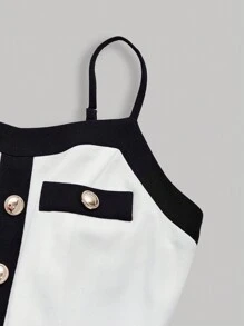 SHEIN MOD 拼接邊紐扣細節吊帶洋裝