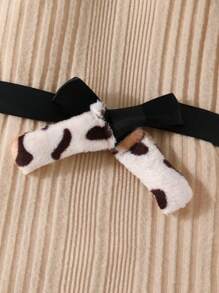 SHEIN 女小童豹紋圖案拼接紐扣細節繫腰帶洋裝 - 杏色 - 查看 3