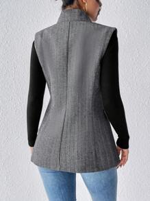 SHEIN Frenchy Women's Elegant Sleeveless Asymmetric Hem Double-Breasted Overcoat Winter - Dark Grey - View 2