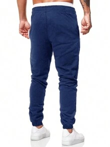 Manfinity Homme Pantalones de chándal con cordón en la cintura y estampado gráfico de dibujos animados para hombres, para rave - Azul Marino - Ver 2