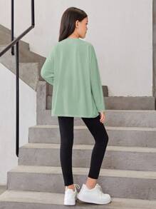 SHEIN Tween Girl Letter Graphic Split Hem Drop Shoulder Tee & Leggings - Mint Green - View 4