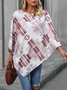 Chiquease Geo Print Asymmetrical Hem Cape Coat - Multicolor - View 3