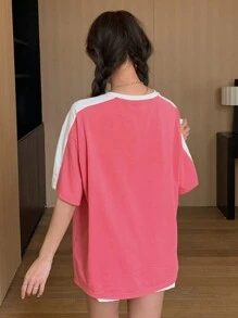 DAZY 标语图案落肩T恤休闲拥抱未来生活是一连串的享受时刻，不仅仅是为了生存在这平凡的生活中，我们必须看到生活的美好，让爱 - 粉色 - 查看 14