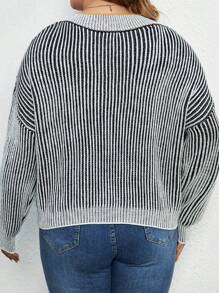 SHEIN LUNE Plus Striped Pattern Drop Shoulder Sweater Knit Pullover Fall Winter Sweater - Multicolor - View 2