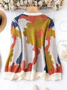 SHEIN LUNE Plus Graphic Pattern Drop Shoulder Sweater Knit Pullover Fall Winter Sweater - Multicolor - View 2