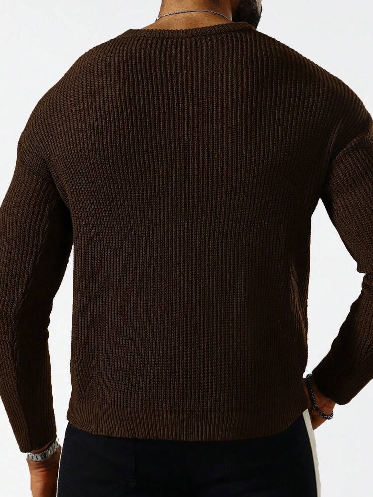 Manfinity LEGND 男款實心撕破滴肩毛衣 - 咖啡棕 - 查看 2