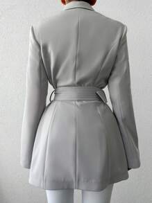 EURMUSE Veste Décontractée À Double Boutonnage À Revers À Col En V Solide À Manches Longues Pour Femmes