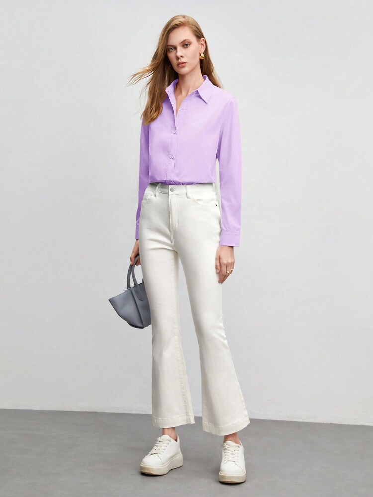 SHEIN BIZwear Solid Button Front Shirt - Lilac Purple - View 6