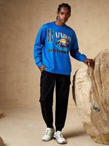 In My Nature Men Letter Graphic Outdoor Pullover - Blue - View 5