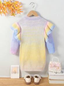 SHEIN 女小童漸層荷葉邊毛衣洋裝 - 彩色 - 查看 2