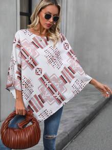 Chiquease Geo Print Asymmetrical Hem Cape Coat - Multicolor - View 4