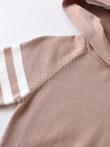 男小童條紋圖案插肩袖連帽套頭毛衣 - 駝色 - 查看 4