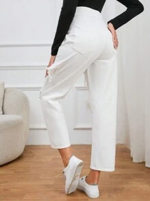 SHEIN Maternity Wideband Waist Cut Out Ripped Straight Leg Jeans - White - View 2