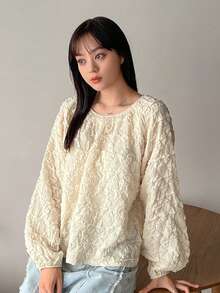 FRIFUL Solid Bishop Sleeve Tee - Beige - View 5