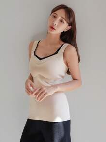 DAZY Contrast Binding Thermal Underwear Vest Pajama