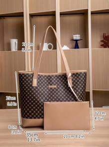 2入組幾何圖案肩袋手提包，附方形小包，最佳女士工作包，老款型格時尚女包 - 彩色 - 查看 4