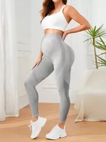 SHEIN Maternity Wide Waistband Leggings - Grey - View 4