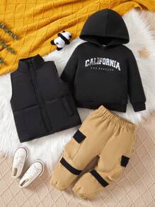 Baby Jungen Buchstaben Grafik, Hoodie mit & Weste-Jacke mit & Hose