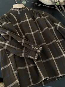 Young Girl Plaid Mock Neck Blouse & Skirt - Coffee Brown - View 7