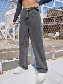 SHEIN EZwear 高腰闊腿牛仔褲