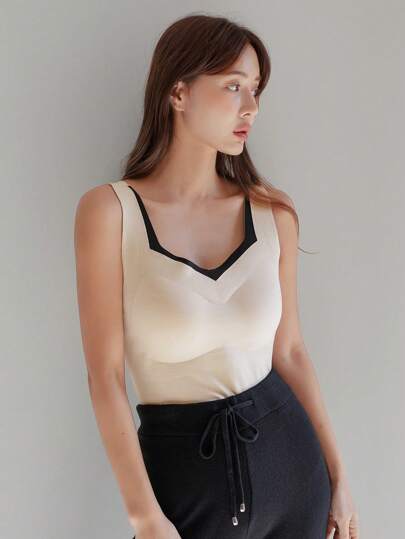 DAZY Débardeur de sous-vêtements thermiques avec bordure contrastée