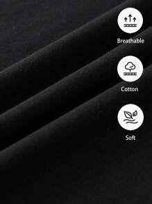 SHEIN EZwear Camiseta femenina de cuello redondo y manga corta con impresión a mano, ajuste estrecho para el tiempo libre - Negro - Ver 3