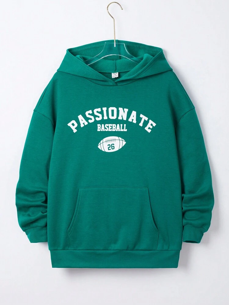 Teen Girl Letter Graphic Kangaroo Pocket Drop Shoulder Sweatshirt