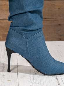 Wide Calf Western Cowboy Blue Boots - Blue - View 3