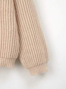 SHEIN Tween Girls Ribbed Knit Drop Shoulder Sweater - Khaki - View 6