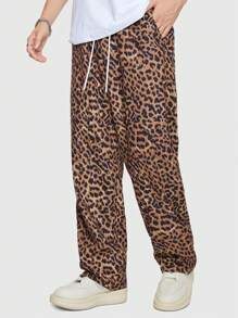 ROMWE MEN Street Life Men Leopard Print Drawstring Waist Pants - Brown - View 5