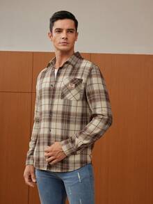 GENTILAND Nam In kẻ sọc Vá Túi Áo sơ mi - Nhiều màu - Xem 5