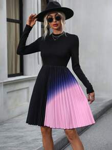 SHEIN LUNE 漸層百褶下擺A字洋裝 - 黑色 - 查看 6