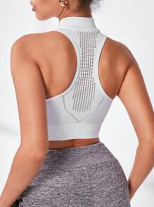 Hollow Out Racer Back Sports Tank Top - White - View 1
