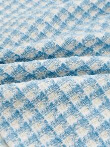 SHEIN MOD 格紋印花前蝴蝶結背帶洋裝 - 淺藍色 - 查看 4