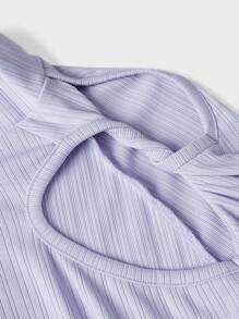 ROMWE MEN ROMWE Avant Guys Mock Neck Cut Out Tee - Purple - View 3