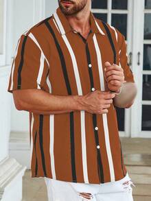 Manfinity Men Plus Striped Print Button Front Shirt - Multicolor - View 4