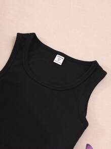 Cô gái Đồ họa Chữ cái Crop Tank Top & Hoodie & Hai âm Quần thể thao - Đen và trắng - Xem 5