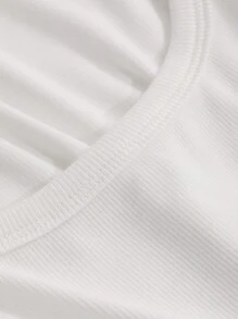 DAZY Camiseta corta de cuello de barco de un solo color para el verano - Blanco - Ver 6