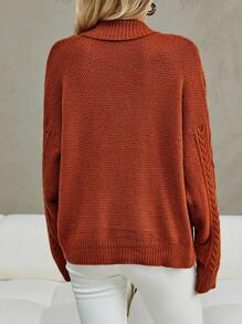 SHEIN Clasi Xoắn Dan Thả vai Đôi ngực Áo len Mở - trái cam - Xem 2
