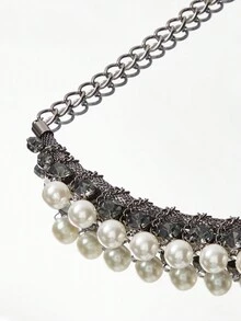 SHEIN BAE 1件个性化仿珍珠流苏项链 - 槍黑色 - 查看 4