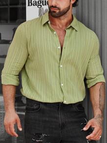 Manfinity Homme 男士素色前排扣襯衫 - 芥末黃 - 查看 1