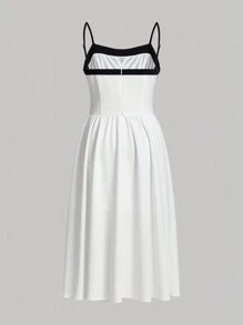 SHEIN MOD 拼接邊紐扣細節吊帶洋裝