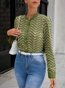 GENKIRA Print Button Front Blouse Fall Cloth For Women - Olive Green - View 1