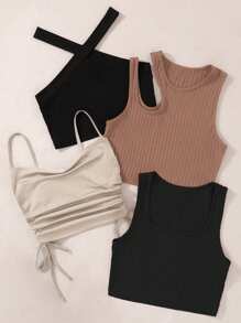 SHEIN Unity 4入組實心條紋針織上衣，適用於約會、派對等場合