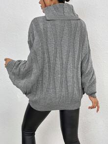 SHEIN Frenchy Turtleneck Batwing Sleeve Button Detail Sweater - Grey - View 2
