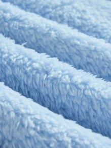 SHEIN EZwear 小熊刺繡 3D 耳朵設計落肩泰迪連帽衫 - 藍色 - 查看 5