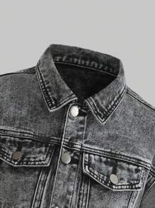 男大童翻蓋口袋牛仔夾克 - 深灰色 - 查看 3