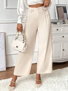 Chiquease Solid Wide Leg Pants - Apricot - View 5